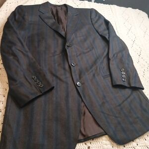 ZEGNA 100% Wool Blazer Sport Coat Mens Brown Navy Striped $725 Tag Inside Mexico